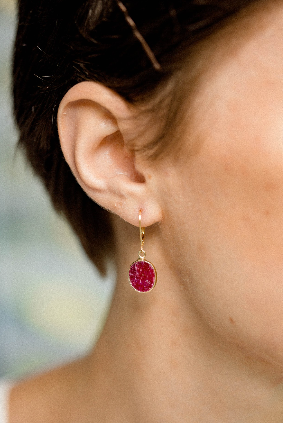 Raw Ruby Drop Earring