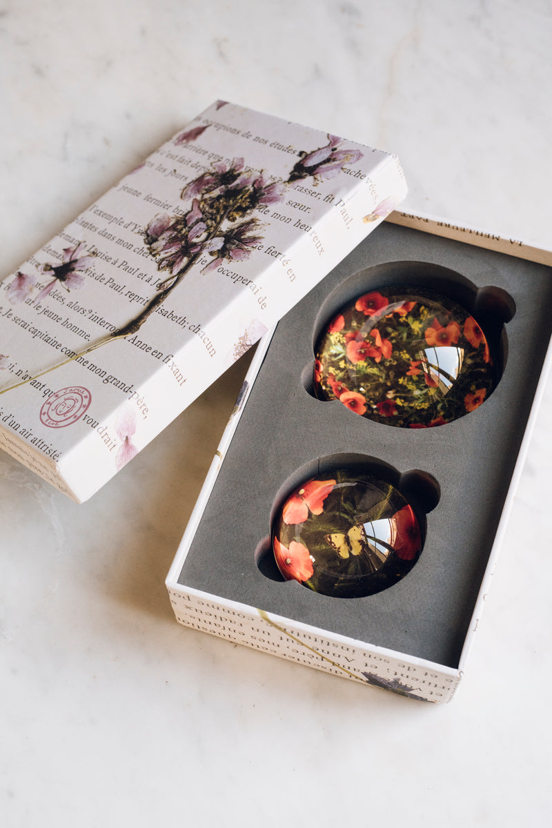 Paperweight Set - Poppies & Butterfly