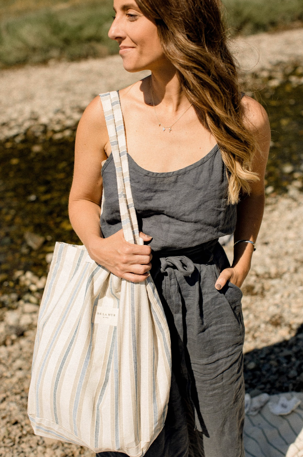 Large Tote in Seaside Stripe