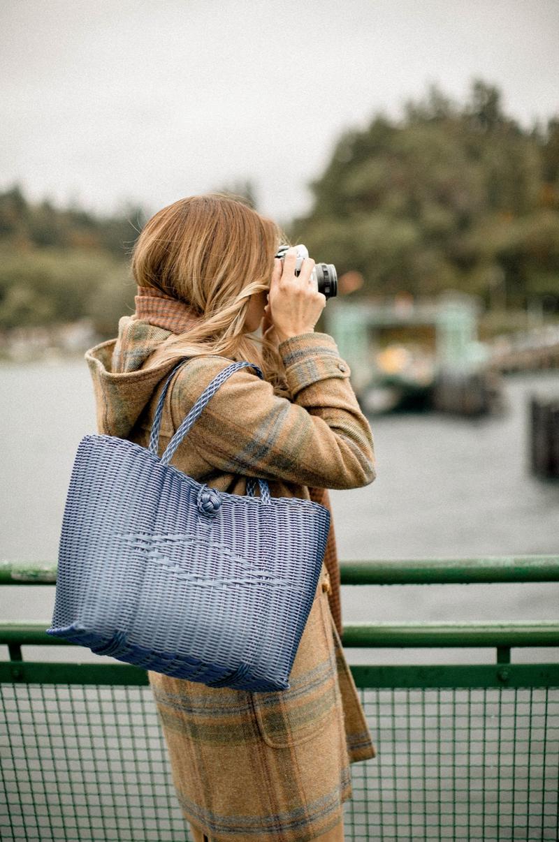 Woven Tote in Fog Blue