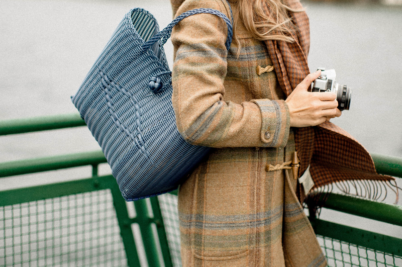 Woven Tote in Fog Blue