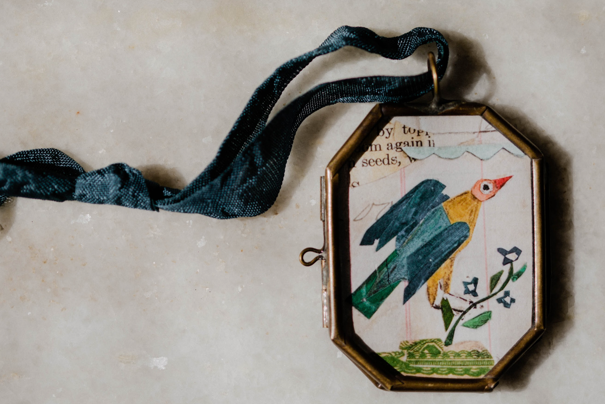 Folk Bird Art Locket