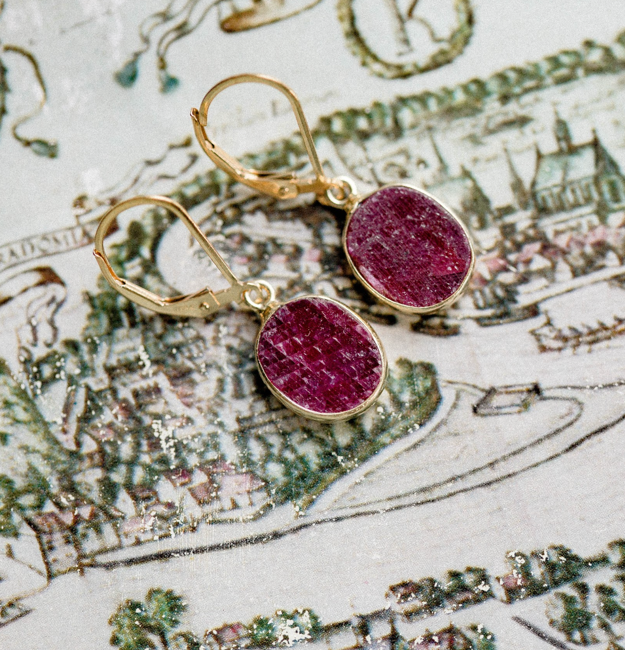 Raw Ruby Drop Earring